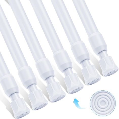 Tringle Rideau Extensible, 6 Pièces Tringle à Rideau Flexible et Réglable, S'étend et Se Rétracte Sans Perçage, pour Les Fenêtres, Armoires, Penderies, Douches, Blanc, 40-70cm (Blanc) (1/5)