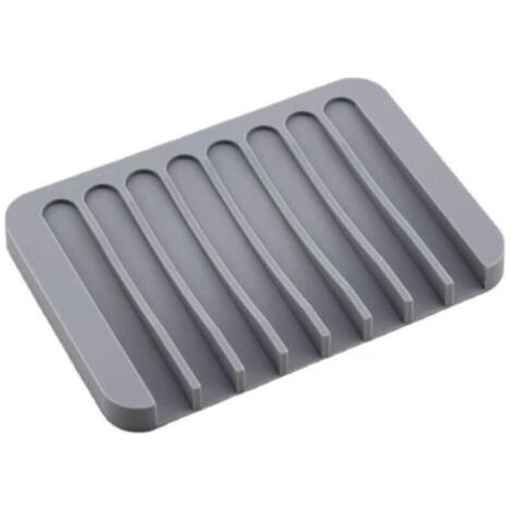 Porte-savon en silicone gris auto-drainant 11,5x8cm antidérapant écoulement cascade pour douche et cuisine (1/4)