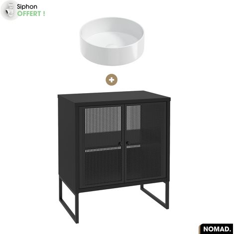 Ensemble meuble sous vasque avec vasque à poser - Siphon OFFERT NOMAD NOIR 70 x 80 x 43 cm (1/5)