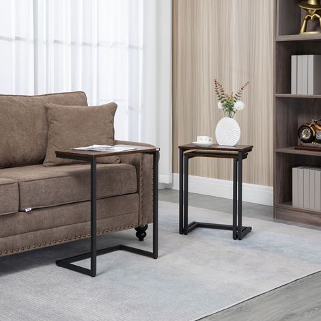 Table imbriquée - ensemble de 3 - 45 x 30 x 60 cm - marron + noir - design industriel - table d’appoint - cadre en acier (1/4)