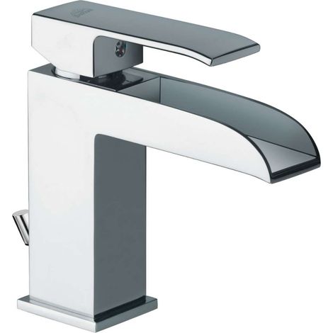 Wasserfall-Waschtischmischer aus verchromtem Messing mit automatischem Ablauf – Paffoni Level (1/3)