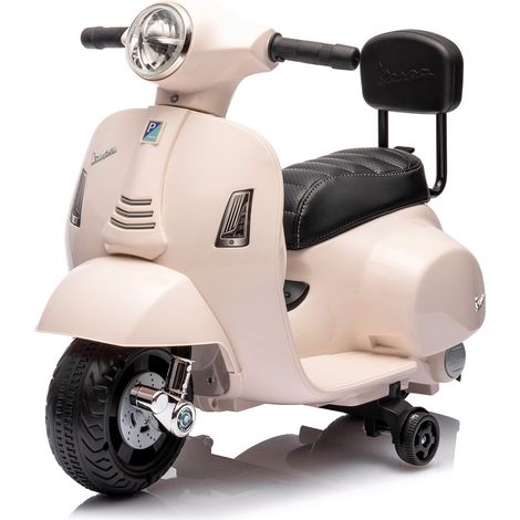 Moto Elettrica Per Bambini Mini Vespa GTS Piaggio 6V Scooter Con Licenza Ufficiale Sedile In Pelle E Schienale Luci E Suoni Realistici Batteria Ricaricabile E Caricatore 18 - 36 Mesi Bianco