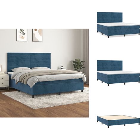 Sommier à lattes de lit et matelas Bleu foncé 180x200cm Velours - Lit Tapissier - Lit Velours - Lit Double - Literie - Chambre À Coucher (1/5)
