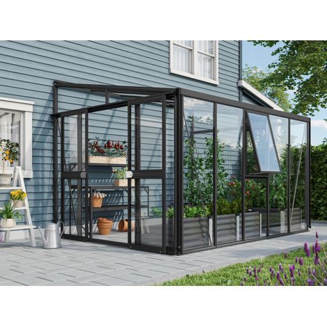 Vitavia Anlehn-Gewächshaus "Athena 8600", schwarz, 8,6 m², 3 mm ESG, 10 mm HKP (1/5)