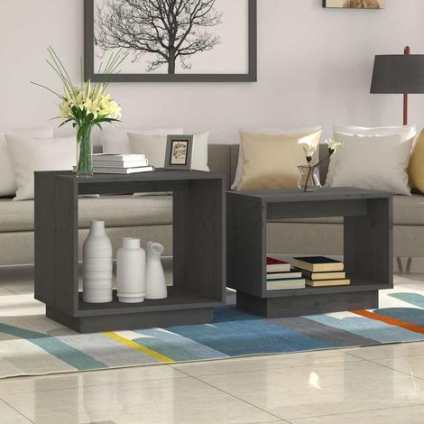 Lot de 2 Tables basses gigognes Tables d'appoint pour Salon Chambre - Gris Bois de pin massif BV114928 - BonneVie (1/5)