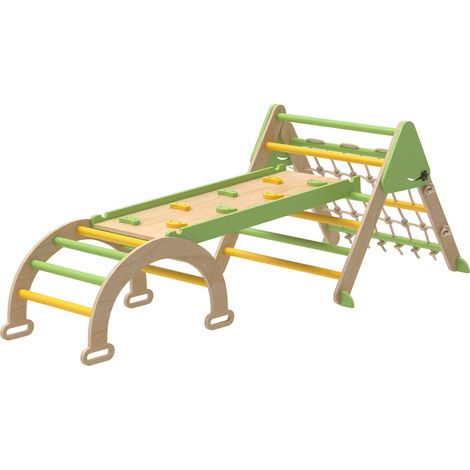 8-in-1 Kletterdreieck für Kleinkinder, doppelseitige Rampe, Holzbogen mit Rutsche und Leiter, Grün