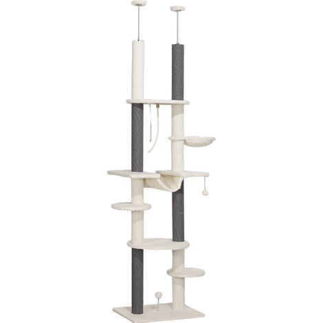 Árbol para gatos de techo 225-255 cm con hamacas, cesta y rascadores blanco HOMVRA (1/5)