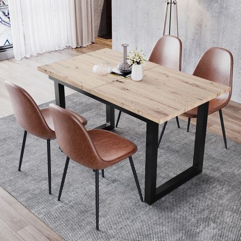 Table à manger extensible 140/180 cm, style industriel, rectangulaire, design moderne et épuré, en fer et MDF finition chêne/noir, table polyvalente gain de place pour salle à manger ou salon, dimensi (1/5)