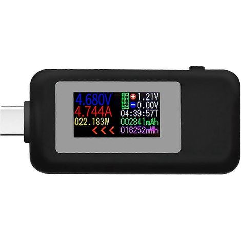 Testeur de courant et de tension bidirectionnel de type C, multimètre numérique multifonctionnel avec affichage numérique, compatible avec les téléphones portables, noir. (1/5)