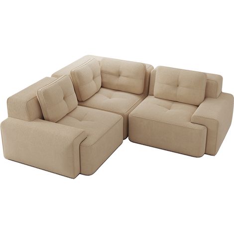 ELVMI Sofá esquinero modular con asiento profundo y respaldo blando, base antideslizante, en pana, Beige (1/5)