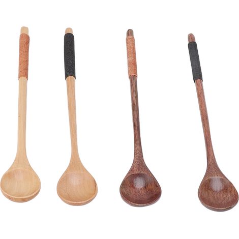 Set aus 4 Holzlöffeln, langer runder Griff, Rührlöffel und Honiglöffel (1/5)