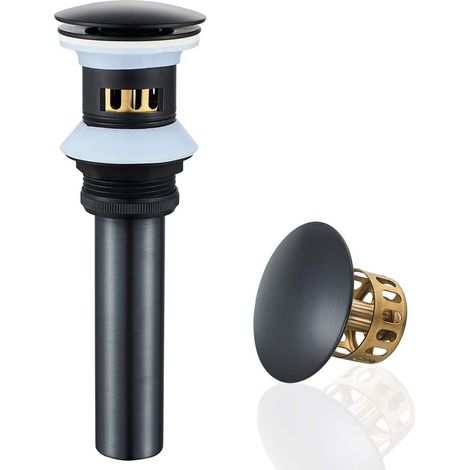 Desagüe para lavabo con rebosadero, apto para lavabos, con cesta de filtro extraíble, filtro antiexplosión y antiobstrucción, color negro. (1/5)