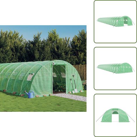 Serre avec cadre en acier vert 96 m² 24x4x2 m - Serre De Jardin - Serre Verte - Abri Jardin - Tunnel De Jardin - Protection Plante (1/5)