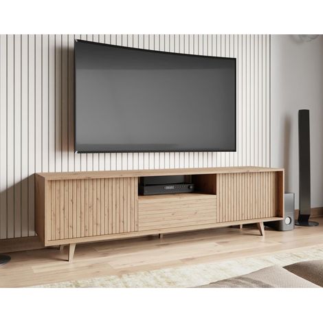 Bestmobilier – Meuble TV Diego 180 cm – Style scandinave – MDF résistant à l'humidité – 2 portes abattantes et 1 tiroir de rangement (1/5)