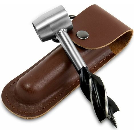 Bushcraft Perceuse à main pour le travail du bois – Mèche hélicoïdale multi-usages avec étui en cuir, outils de survie manuel, clé de serrage (1/5)