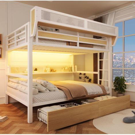Letto a castello 140x200 cm in metallo e MDF bianco con contenitori, senza materasso – MEUBLIV (1/5)