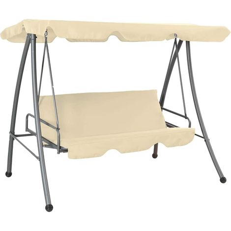 vidaXL Banco columpio de exterior con dosel blanco arena (1/5)