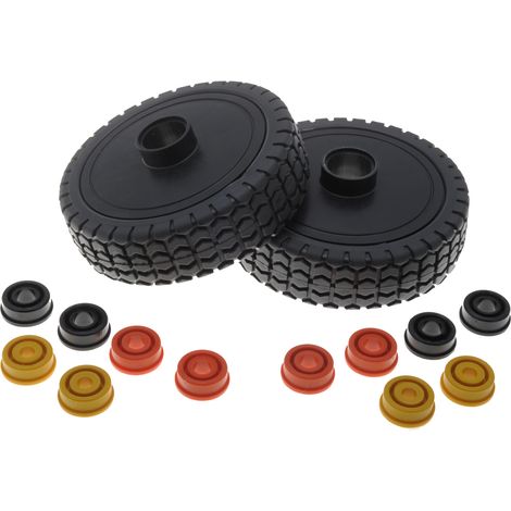 Jardiaffaires – Lot de 2 roues de tondeuse 150mm – Largeur 40mm – Montage avant/arrière – Jeux de bagues inclus 8/10/12mm (1/2)