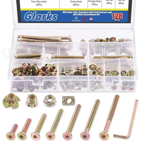 Kit Vis M6 à Tête Hexagonale pour Lit de Bébé avec Écrous à Tête Cylindrique et en T, Clé Hexagonale - pour Bois, Supports d'Escalade, Armoires, Meubles (1/5)