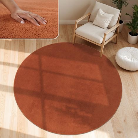 Tapis Salon Moelleux Ultra Doux à Poils Courts - Antidérapant, Lavable, Confort Idéal pour Salon et Chambre, Dimension:200 cm Rond, Couleur:Cuivre (1/5)