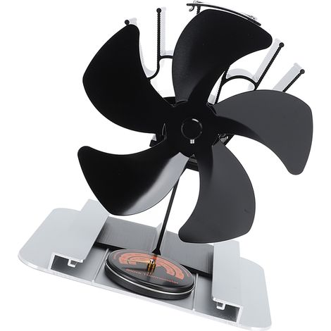 Ventilateur pour poêle à gaz, 5 pales, alliage d'aluminium, vertical, avec affichage de la température, pour poêles à mazout et à bois, noir (1/5)