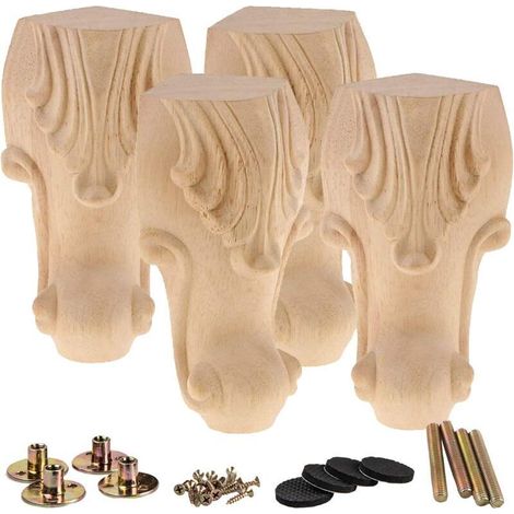 Pieds de meubles en bois de 6 pouces / 15 cm, 4 pièces de remplacement de meubles sculptés en bois massif opéen, canapé décoratif, armoire, table double siège
