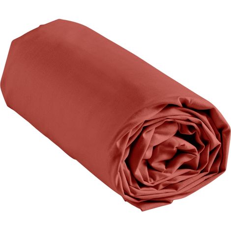 Drap housse en coton 140 x 190 cm Line terracotta