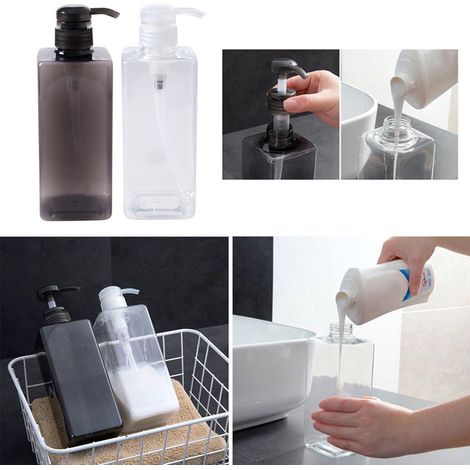 Flacon distributeur de savon 600ml, bouteille vide pour salle de bain, gel douche, shampoing, lotion, récipient de nettoyage mains, format voyage, lot de 2 (1/5)