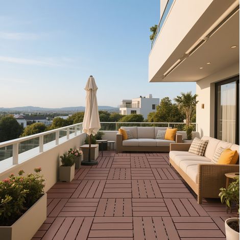 Losetas de terraza encajables 30,5 x 30,5 cm, 44 piezas, polipropileno, marrón (1/5)