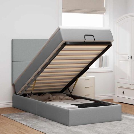 vidaXL Cadre de lit ottoman et matelas gris clair 90x190 cm tissu (1/5)