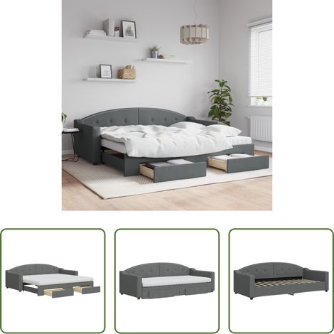 vidaXL Doppelbett - Tagesbett Ausziehbar mit Schubladen Dunkelgrau 90x200 cm Stoff (1/5)