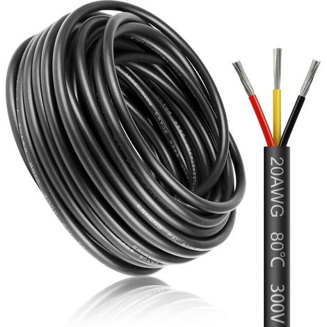 Câble électrique 30 mètres 20 AWG 3x0,5mm² à 3 conducteurs, fil de cuivre étamé flexible, impédance faible, compatible alimentation LED 5V / 12V / 24V, résistance aux hautes températures (1/5)