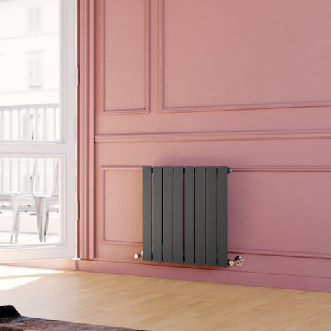 ELEGANT 600 x 600 mm Anthracite Horizontal Column Designer Radiator Single Flat Panel Rads + Anthracite Thermostatic Radiator Valves (1/5)