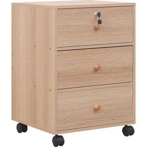 Bedside Drawers with Wheels, 40 cm File Cabinet with 3 Drawers under Desk Storage Unit, Filing Cabinet Pedestal on Casters, also as Printer Table and Nightstand (W40 cm, Natural) (1/5)