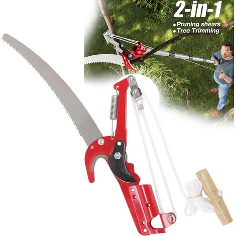Sécateur, scie d'élagage 2 en 1, cisaille à branches hautes, outil de sciage manuel pour brindilles de plantes (Mât télescopique non inclus) (1/5)