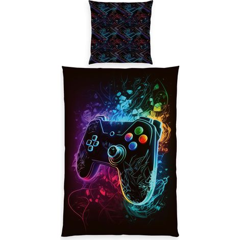 Parure de Lit Gaming, Taie d’Oreiller env. 80 x 80 cm, Housse de Couette env. 135 x 200 cm, Avec Fermeture Éclair, 100% Polyester / Microfibre (1/5)