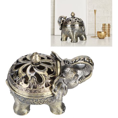 Quemador de incienso de aleación de zinc para decoración del hogar y aromaterapia – elefante de bronce – 16 x 13 x 11 cm (1/5)