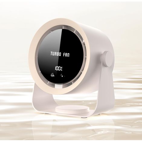 Ventilateur de bureau USB rechargeable avec affichage numérique, 5 vitesses ultra-silencieux, inclinable à 90°, suspendable pour chambre, cuisine, camping, bureau, salon (Kaki) (1/5)