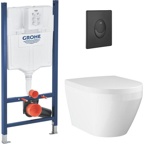 Rapid SL pack WC bâti-support + WC sans bride Grohe avec fixations invisibles et abattant SoftClose + plaque (GRGRWR09-FR-VP)
