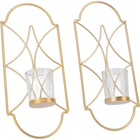 Set aus 2 Wandkerzenhaltern aus Schmiedeeisen, europäische Wanddekoration, minimalistische geometrische Goldform (1/5)