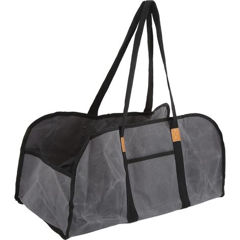Sac en toile cirée, grand sac de rangement pour bûches, transportable avec poignée. (1/5)