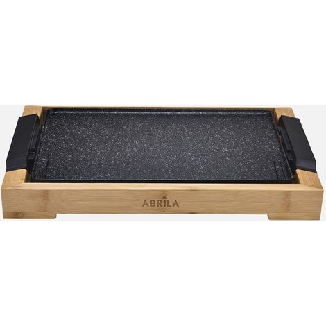 Plancha De Asar Elct.ozuki 2000w Negro/bambu Sup.ceramica,termost.reg.facil Limpiar 6,5x52,5x28,5cm