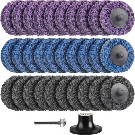 2 Pouce Disques Abrasifs,30 Pièces 50mm Disques à Lamelles Disque de Nettoyage pour Outil Nettoyage Surface de Dérouillage de Peinture en Métal pour meuleuse d'angle(Violet/Bleu/Noir) (1/5)