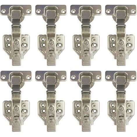 Charnières de porte de placard à fermeture amortie 35 mm, angle d'ouverture de 105°, recouvrement total, vis de fixation incluses (lot de 8).