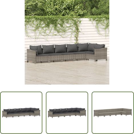 vidaXL Canapé en rotin poly - Salon de jardin 6 pcs avec coussins Gris Résine tressée (1/5)