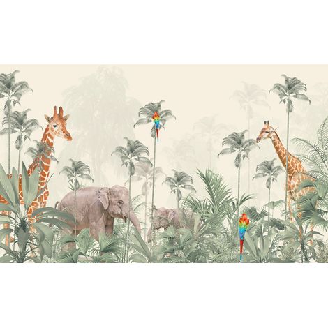 Papier peint panoramique Enfants - Animaux de la Jungle - 195 cm x 118 cm (1/2)