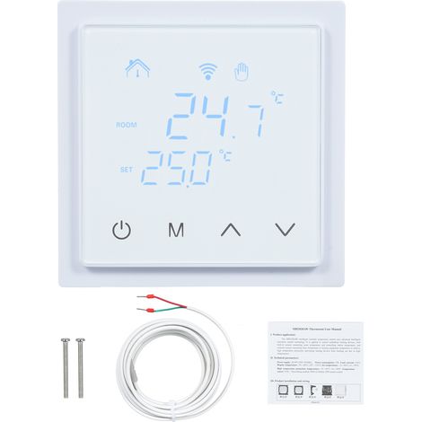 Intelligenter Raumthermostat 16A für Fußbodenheizung, wandmontierter Temperaturregler 85-250V mit LED-Touchscreen.