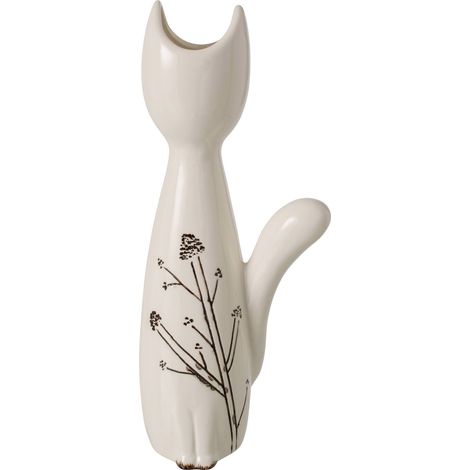 Vase chat en porcelaine blanc - blanc et noir (1/3)