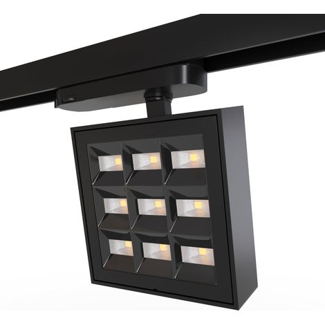 Spot LED carré pour rail triphasé - Puissance réglable : 12-42W - Blanc Neutre - Noir
