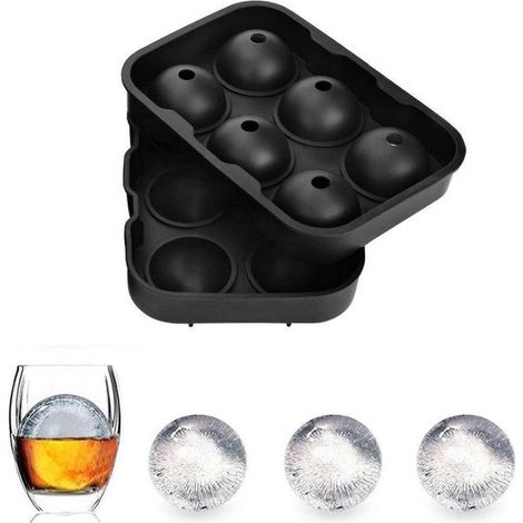 Moules à glaçons ronds en silicone - 6 pièces - Avec couvercle - Boules de glace pour whisky, gin et cocktails - Bac à glaçons - Lavable au lave-vaisselle